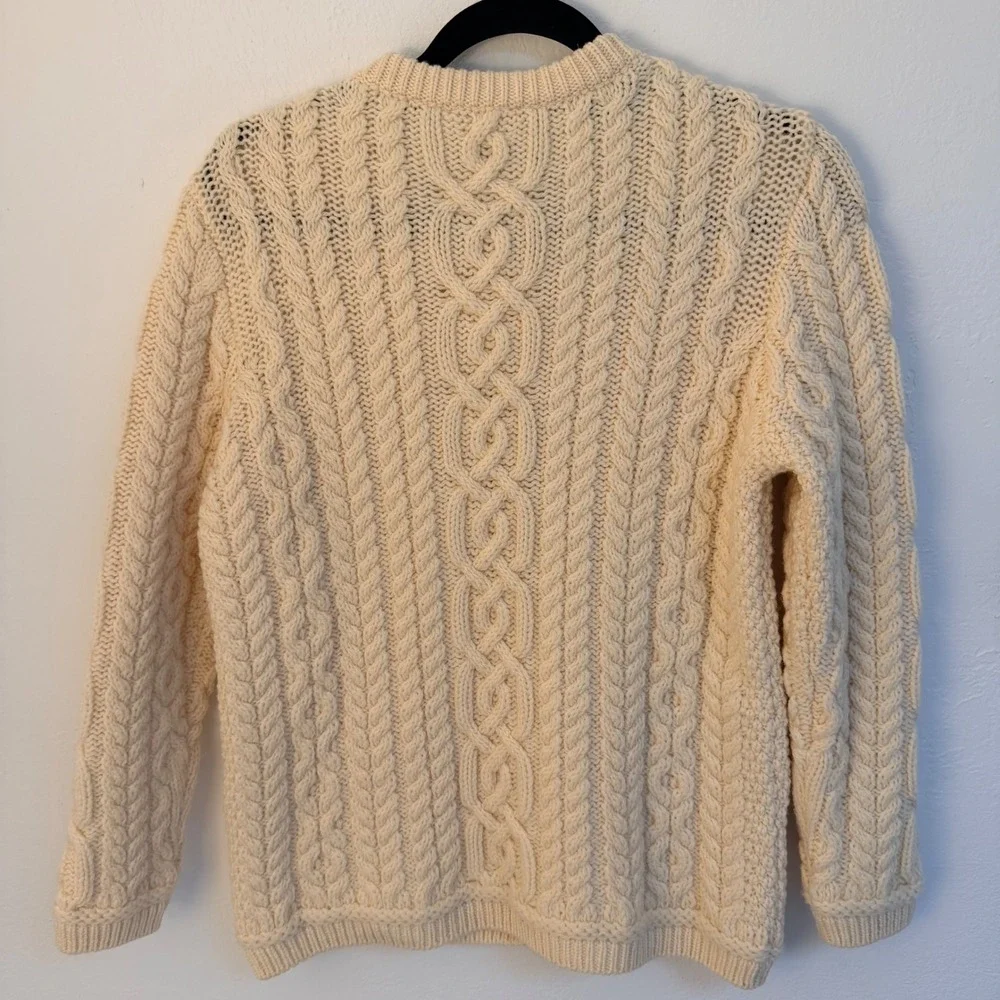 SAOL Ireland Womens 100% Merino Wool‎ Aran Cable Knit Cardigan Sweater Cream L - Picture 4 of 6